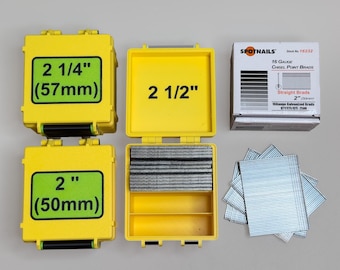 Nail box for STRAIGHT BRADS 16 GAUGE. 2in - 2 1/2in - 2 1/4in. Galvanized nail organizer. Spotnails.