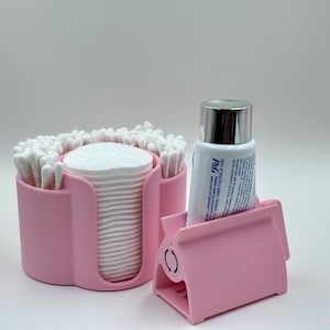 Wattestäbchen & Scheibenhalter mit Zahnpastapresse im Set. Werbegeschenke für Frauen
