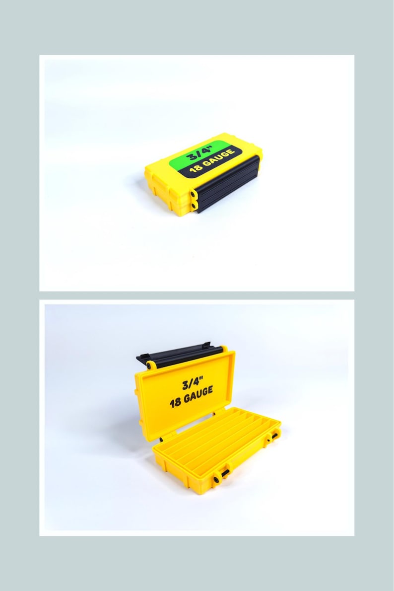 Brad Nail Organizer Box: Galvanized Nails 18 GAUGE, Carpenter Gift. ProBrad Case Yellow