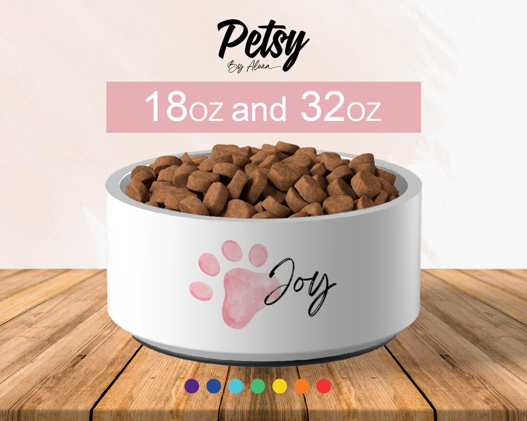 Custom Pet Bowl With Coloured Paw and Name, Nonslip Personalised