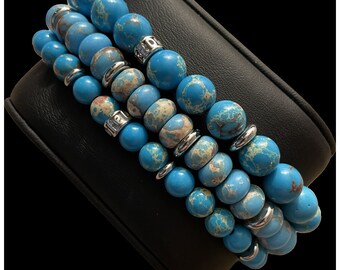 Aqua Sea Sediment Jasper Bracelet with Gift Box