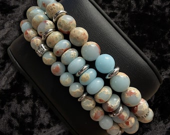 Blue Sea Sediment Jasper Bracelet with Gift Box