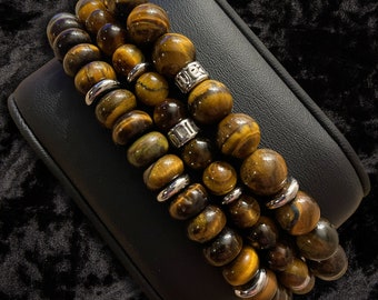 Tiger's Eye Gemstone Bracelet with Steel Beads