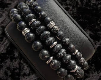 Black Imperial Jasper Gemstone Bracelet with Gift Box
