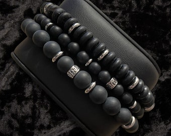Matte Black Onyx Bracelet – Unisex Gemstone Jewelry, Gift Box