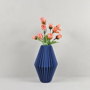 Tall Vase for Dried Flowers - Bud Vase for Artificial Flowers - Blue Modern Floral Vase