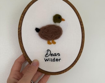 Personalized Hunting Nursery Decor: Handmade Needle Felted Animal Hoop
