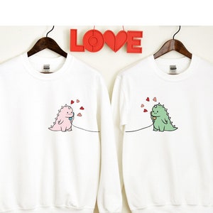 Personalized Kawaii Dinosaur Couple Sweatshirt/Hoodie and Comfort Colors Shirt,Cute Dinosaur Matching Hoodie Gift For Couple,Gift For Lovers