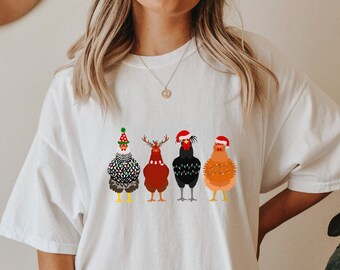 Comfort Colors Сute Christmas Chickens Shirt, Christmas Farm Shirt, Funny Christmas Chicken Shirt, Christmas Crewneck, Holiday Shirt