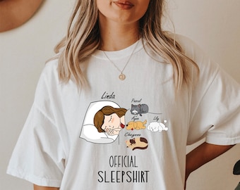 Personalized Official Sleepshirt with cats and dogs Comfort Colors Shirt,Custom cat lover gift,Cat mom gift, Birthday Gift, Mothers Day Gift