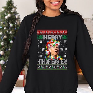 Happy Easter Funny Confused Joe Biden Ugly Christmas Sweater Happy Holidays Hilarious Political Santa Claus Crewneck Sweater