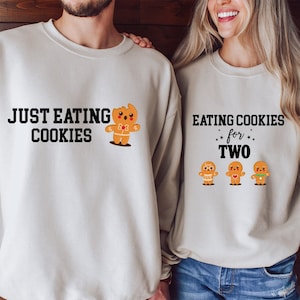 Eating Christmas Cookies For Two,Couples Christmas Pregnancy Announcement Sweatshirt,Maternity Tee,Baby Reveal Shirt,Pregnant Christmas