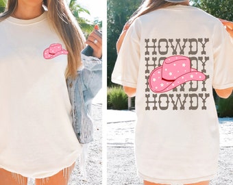 Comfort Retro Howdy Cowgirl Hat Shirt, Vintage Country Girl Shirt, Howdy Cowgirl Shirt, Cowgirl Boots Shirt, Boho Graphic Tee, Country Gift