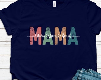 Personalized Mama Shirt, Custom Mama  Shirt ,Kids Name Shirt, Auntie  Mom Grandma T-shirt,Gift for Mother Day, Trendy First Mom T-shirt