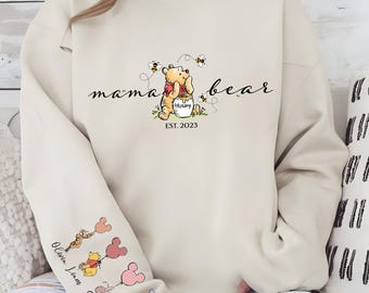 Custom Mama Bear Sweatshirt, Mama Est with Kid Name on Sleeve Hoodie, Personalized Mom Shirt, Mothers Day Sweatshirt, New Mom Tee
