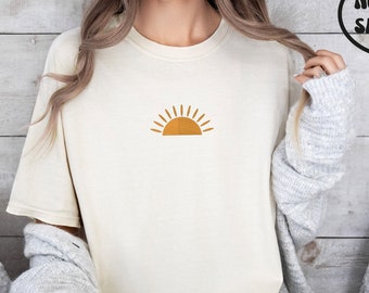 Sun Comfort Colors Embroidered Shirt, Ocean Shirt, Sun Tee, Minimalist Surf Beach Tee, Sweatshirt or Comfort Color Shirt Embroidered