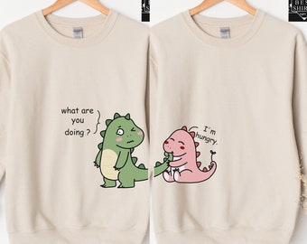 Personalized Dinosaur Sweatshirt and Hoodie, Matching Couple Hoodie, Valentines Day Sweater, Kawaii Sweatshirt, Anniversary Gift for Her