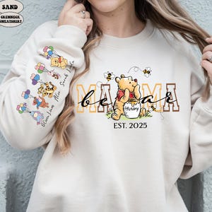 Mama Bear Sweatshirt, Personalized Mom Sweatshirt, Custom Kid Name Sleeve Hoodie, Mother's Day Gift, New Mom Sweatshirt, Mama Est Shirt