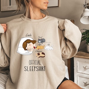 Personalized Official Sleepshirt with cats and dogs, Custom cat lover gift, Cat mom gift, Official Dogs Sleep Sweatshirt, Birthday Gift