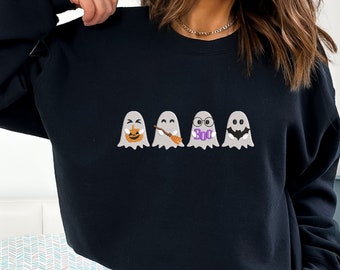 Embroidered Ghost Sweatshirt, Halloween Sweatshirt, Fall Sweatshirt for Women, Halloween Crewneck, Cute Ghost, Comfort Colors Spooky Season