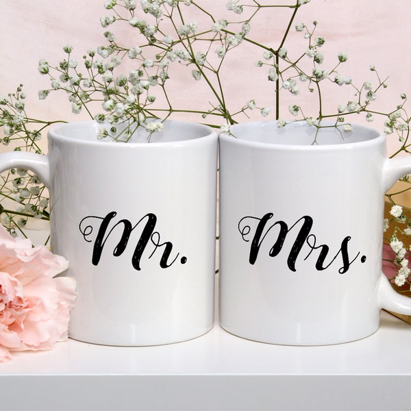 Personalized Mr and Mrs Coffee Mugs, Custom Mr Mrs Coffee Mugs, Husband and Wide Mugs, Bride and Groom Set, New wife Gift