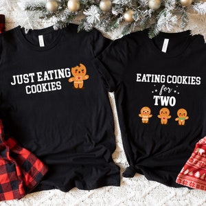 Eating Christmas Cookies For Two,Couples Christmas Pregnancy Announcement Shirt,Maternity Christmas Tee,Baby Reveal Shirt,Pregnant Christmas