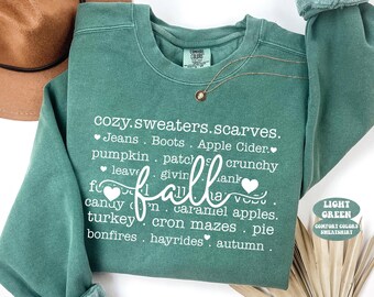 Cozy Fall Words Comfort Colors® Sweatshirt, Autumn Aesthetic Crewneck, Pumpkin Patch Fall Shirt, Cute Cozy Autumn Outfit, Thanksgiving Gift