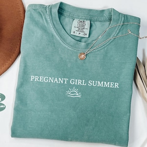 Comfort Colors® Pregnant Girl Summer Shirt, Beach Pregnancy Announcement T-shirt, Pregnancy Reveal Tee, Baby Shower Gift, Mom Shirt