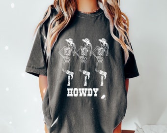 Howdy Cowboy Tee, Skeleton Cowboy Tee, Dancing Skeleton Tee, Boho Tee, Vintage Inspired Cotton T-shirt, Unisex Tee, Comfort Colors Tee