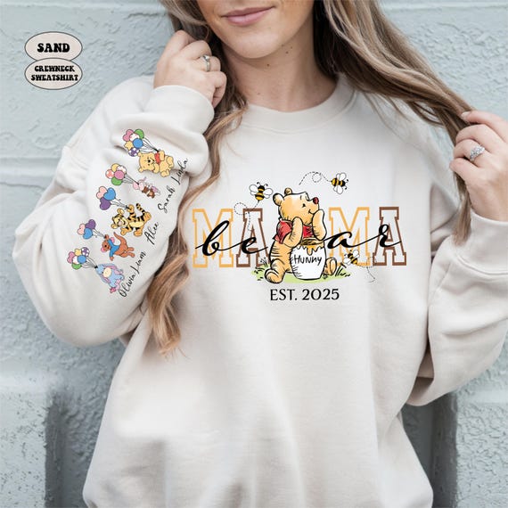 Mama Bear Sweatshirt, Personalized Mom Sweatshirt, Custom Kid Name Sleeve Hoodie, Mother's Day Gift, New Mom Sweatshirt, Mama Est Shirt