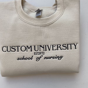 Custom College Embroidered Sweatshirt/Hoodie and Comfort Colors® Shirt,Embroidered Personalized University Sweatshirt or Comfort Color Shirt