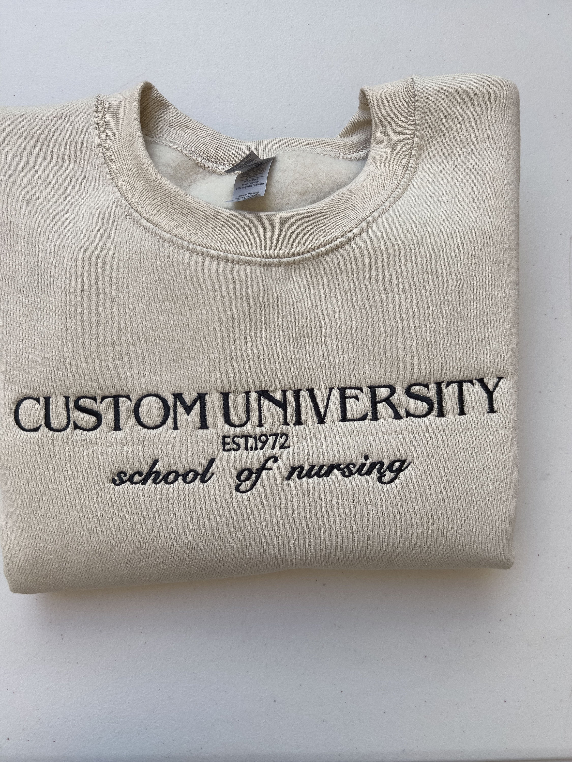 Custom College Embroidered Sweatshirt/Hoodie and Comfort Colors® Shirt,Embroidered Personalized University Sweatshirt or Comfort Color Shirt
