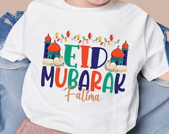 Custom Name Eid Mubarak T-Shirt For Family, Eid Mubarak Shirt For Kids, Eid Islam Muslim Eid Al Fitr Women-Men Shirt,  Unisex Muslim Holiday