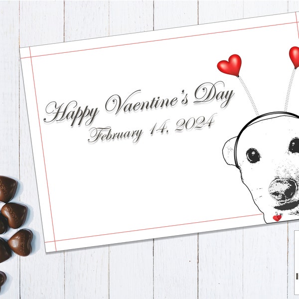 Funny Valentine's Card, Valentine Dog with Antenna, Downloadable Valentine's Card, Unique Valentine's Card, Goofy Dog Card, Blank Valentine