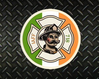 Irish Firefighter Sticker: IAFF Maltese Cross, Vintage Tattoo Art