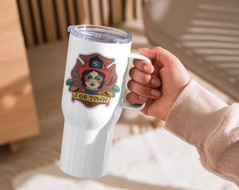 Personalized Female Firefighter Travel Mug: American Traditional Tattoo Art