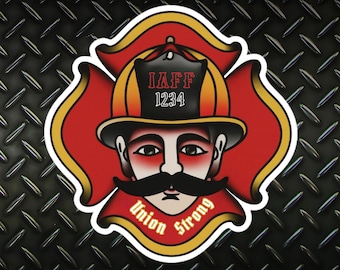 Vintage Union Strong Firefighter Sticker - American Traditional Tattoo Art, Customized for Christmas