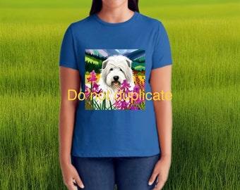 Old English Sheepdog in Flowers Fireweed