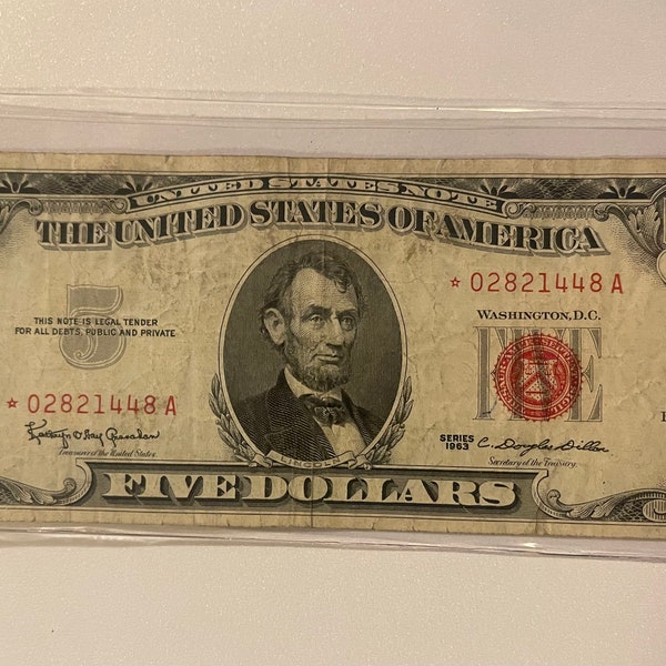 1963 Red Seal  ** Star Note ** United States of America Five Dollar Bill