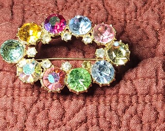 vintage AB veelkleurige ovale broche