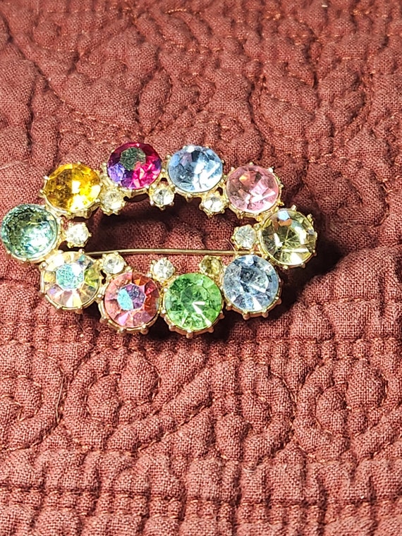 vintage AB multi colored oval brooch