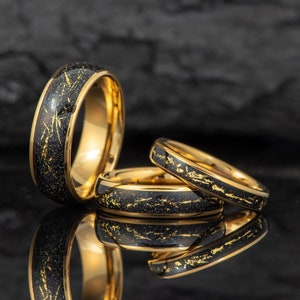 Personalized Tungsten Wedding Band - Cosmic Galaxy Ring, Galaxy Meteorite Ring, Custom Engraved Tungsten Ring, His Hers Wedding Ring