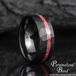 Black Engagement Ring for Men, Proposal Ring for Guys, Promise Ring for Him, Personalized Tungsten Band, Hammered Ring, Gift for Boyfriend