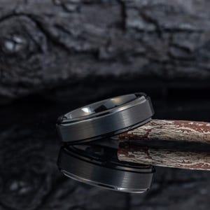 Black Tungsten Ring, Men&#39;s Anniversary Wedding Band, Brushed Black Obsidian Ring, Personalized Gift for Men, His Wedding Ring, 6mm 8mm Ring