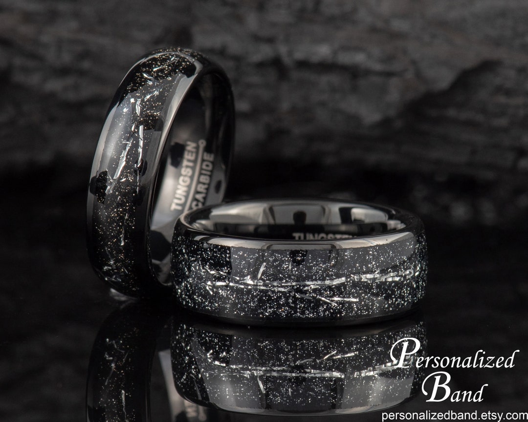 Custom Tungsten Wedding Ring, Meteorite Galaxy Ring, Galaxy Ring, Black ...