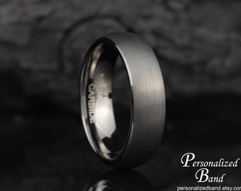Personalized Gunmetal Tungsten Wedding Band, 6mm Dome Wedding Ring, Brushed Tungsten Ring, Elegant Promise Engagement Anniversary Ring