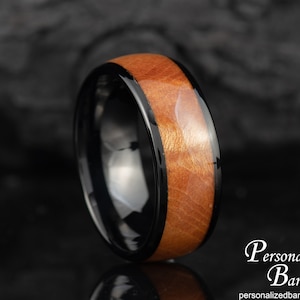 Unique Men&#39;s Wood Wedding Band, Personalized Anniversary Ring for Men, His Engagement Band, Tungsten Ring, Nature Ring, Gift for Outdoorsman