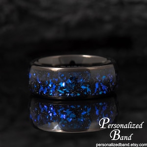 Personalized Man Wedding Ring - Nebula Ring, Galaxy Wedding Band, Tungsten Outer Space Ring, Anniversary Gift for Man, 8mm Opal Dome Ring