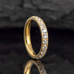 Half Eternity Gold Titanium Wedding Ring for Women, Gift for Wife Girlfriend Fiancé, Proposal Engagement Bands for Her, Gold Eternity Ring