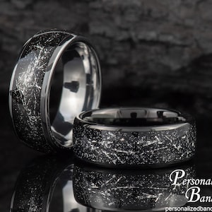 Meteorite Tungsten Ring for Men, Man Unique Wedding Band, Custom Engraved Space Galaxy Ring, Promise Ring for Him, Anniversary Gift
